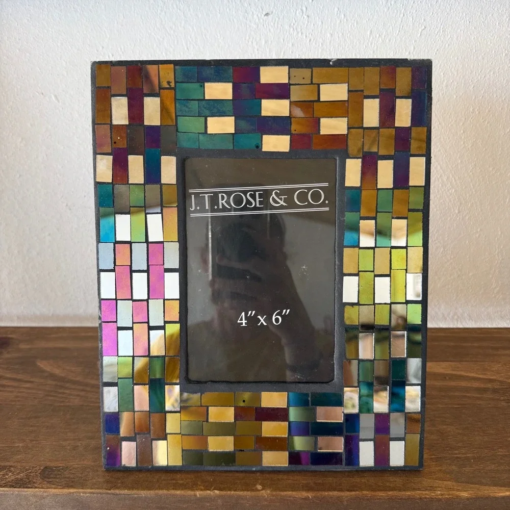 JT Rose & Co Iridescent Mirrored Mosaic Glass Picture Frame 4x6 Multicolor